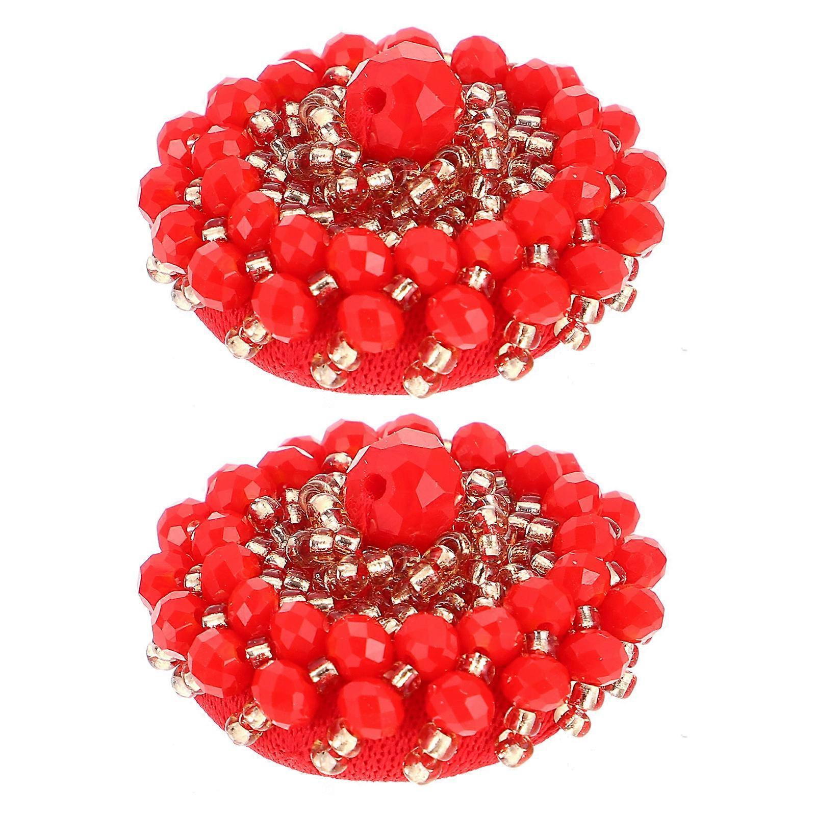 Decor 2Pcs Crystal Sewing Buttons Red Circle Rhinestone Buttons