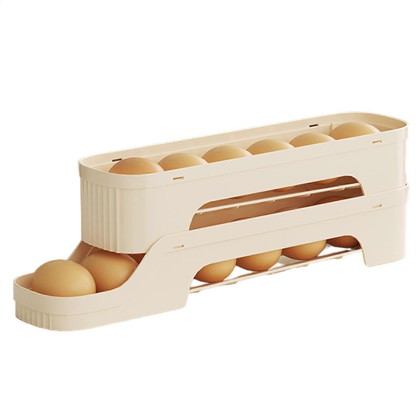 Refrigerator Egg Holder with Automatic Rolling, SpaceSaving Sliding Egg Organizer for 2nd Floor Shelf