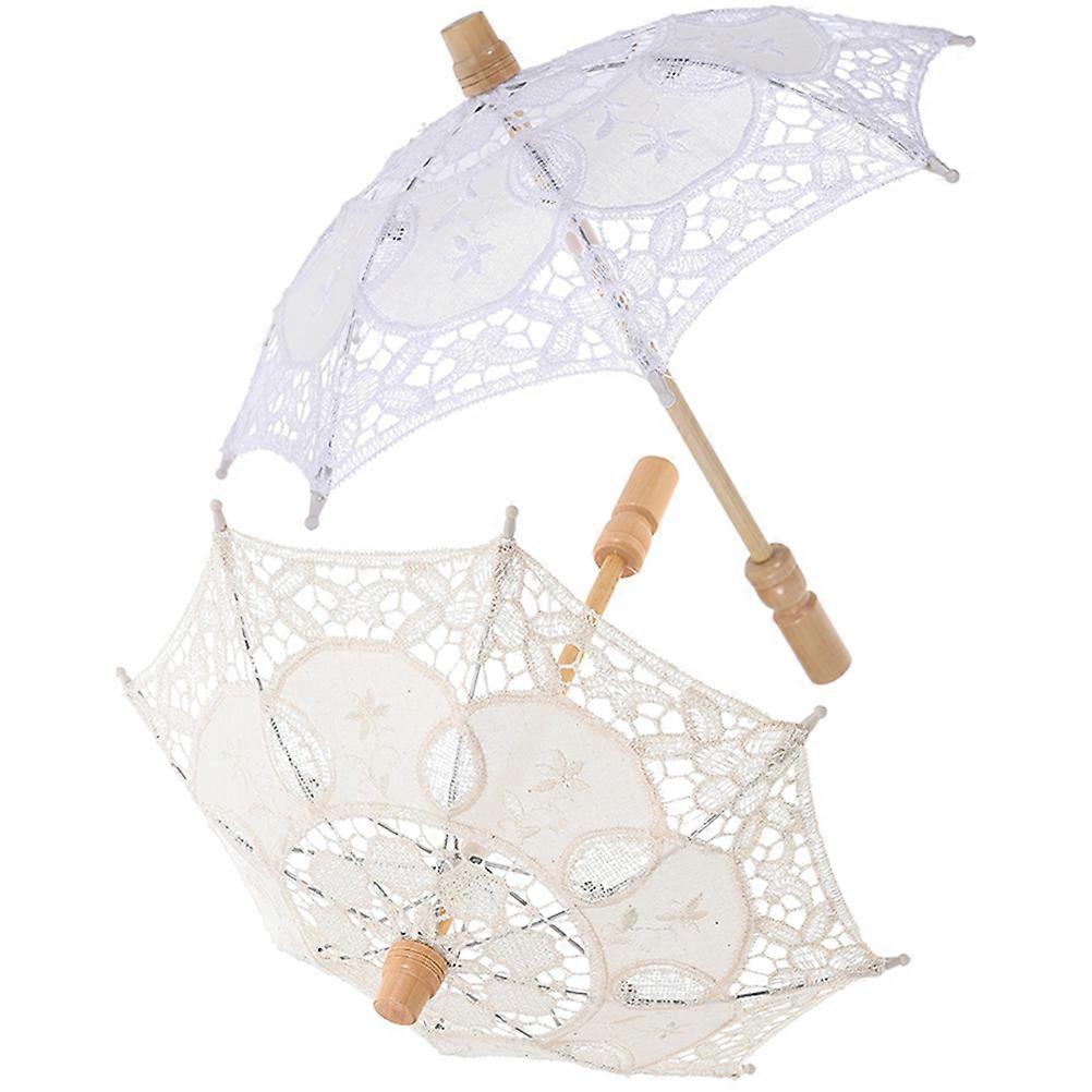Wood Handle Parasol Lace Umbrella for Dance Performance 2Pcs Pack