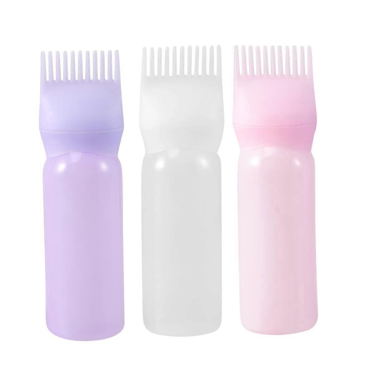 Hair Dye Applicator Bottle with Root Comb, Graduated Scale for Precise Root Coloring, 3pcs White Purple Pink