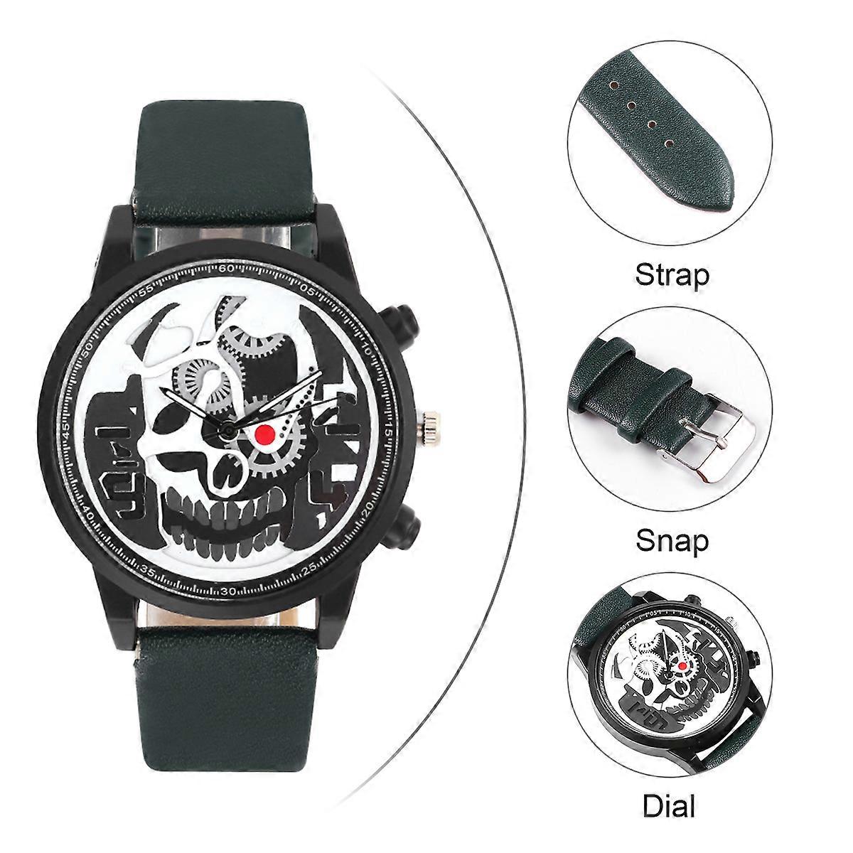 Unisex Quartz Watch Gear Pattern Skeleton Skull Dial with Strap