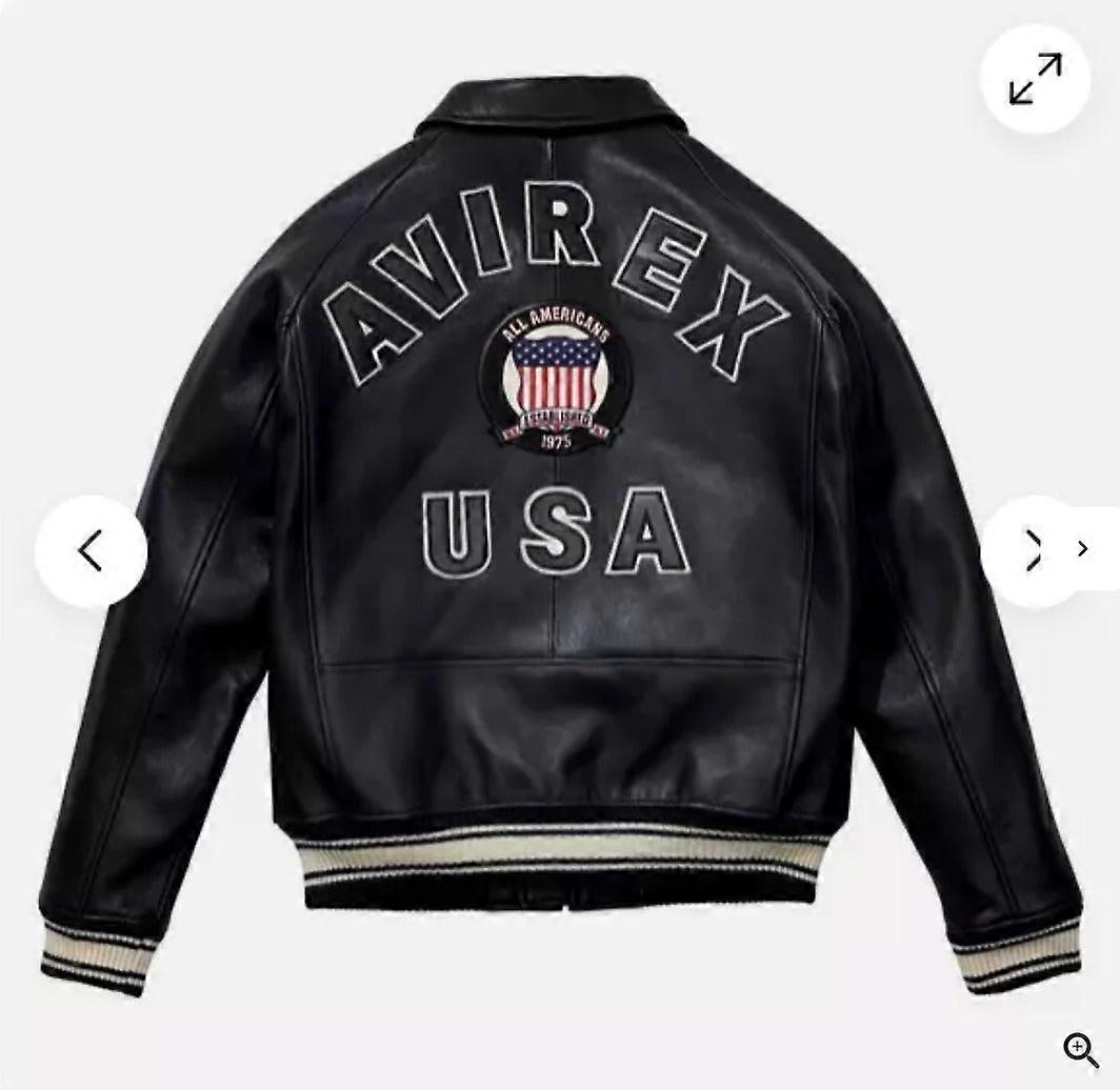 Men's Avirex Black Real Bomber Leather Jacket-02