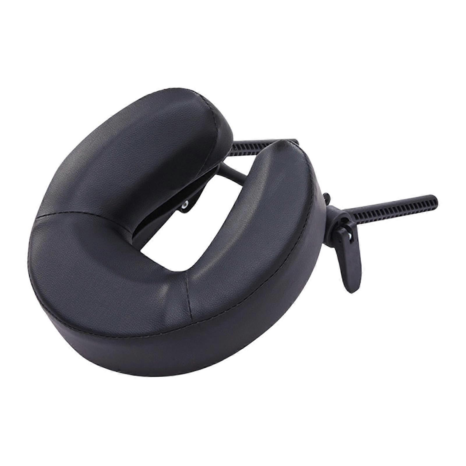 Massage Table Face Cradle with Adjustable Foldable Headrest and Soft PU Leather Pillow, Black