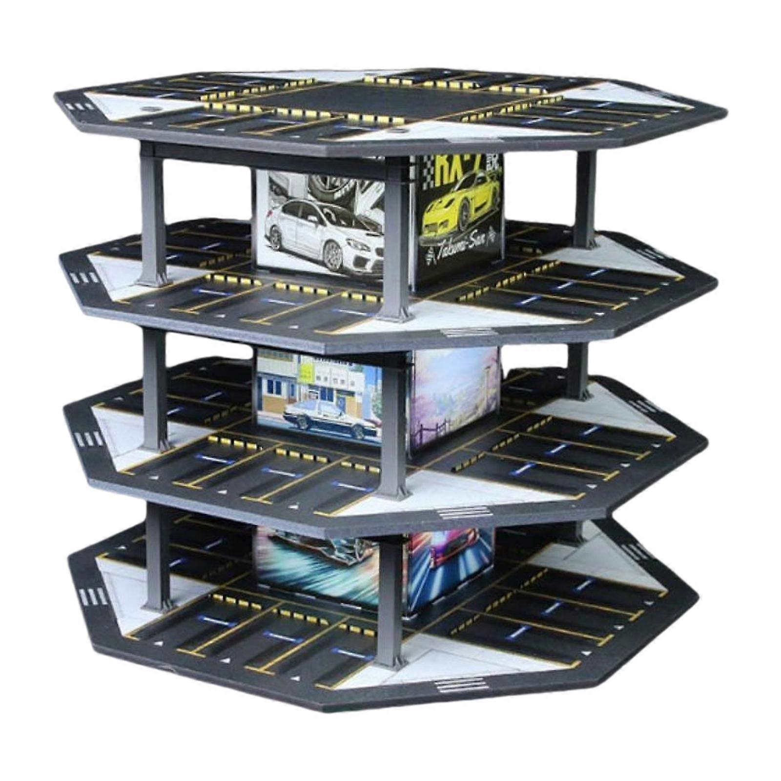 1:64 Scale Octagonal Parking Lot Vehicle Showcase Lighted Home Decor Dustproof