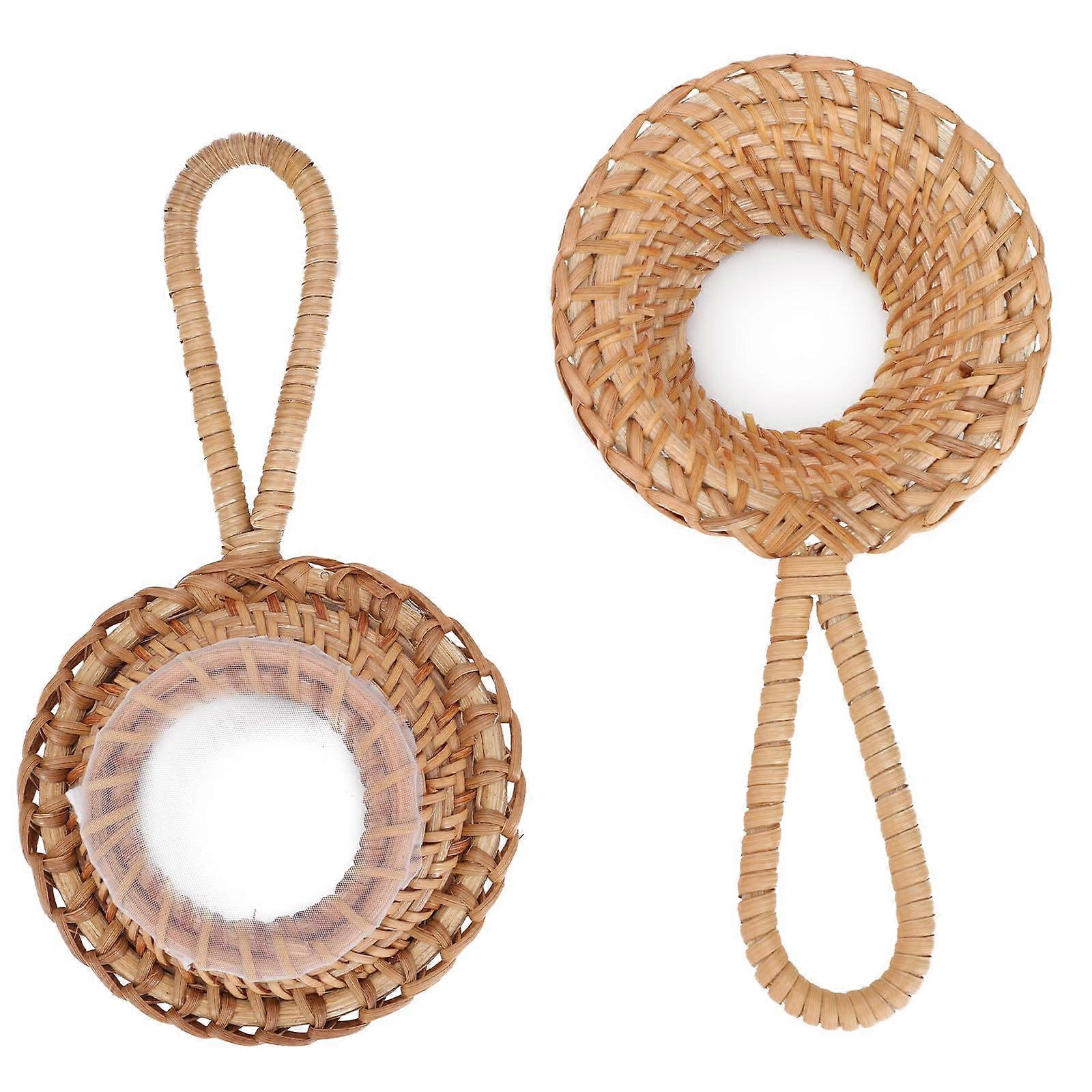 2Pcs Rattan Tea Strainer with Ergonomic Long Handle Reusable Loose Leaf Filter for Tea Ceremony Ref:5048