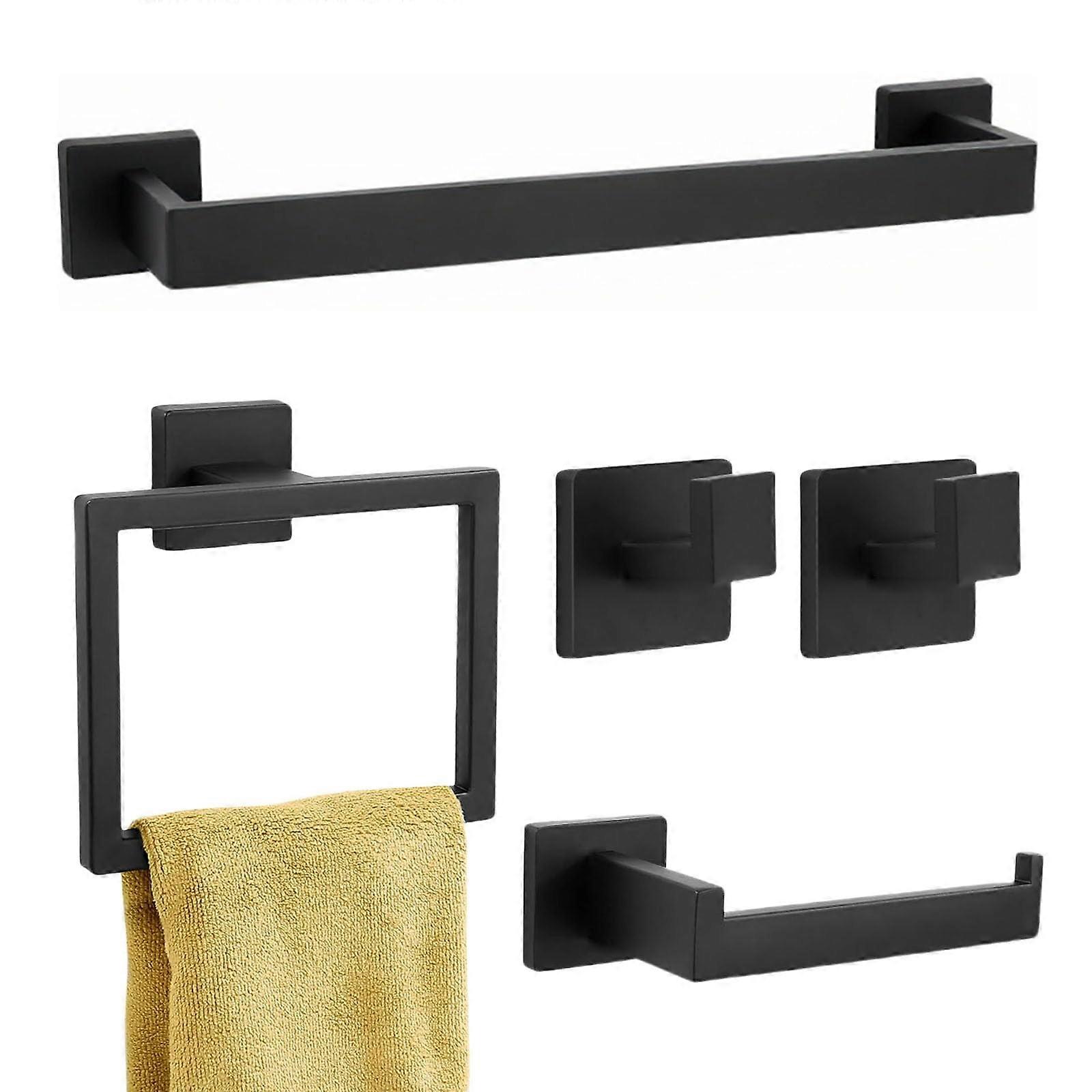 Matte Black Bathroom Hardware Set, 5Piece RustResistant SUS304 Wall Mounted Accessories