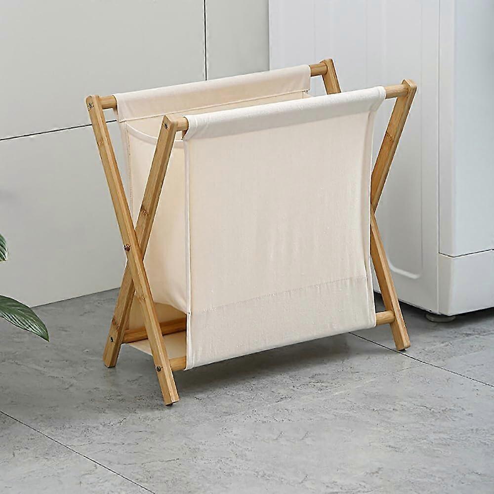 Foldable Bamboo Laundry Basket 65L Large Capacity Clothes Hamper with Removable Liner Beige