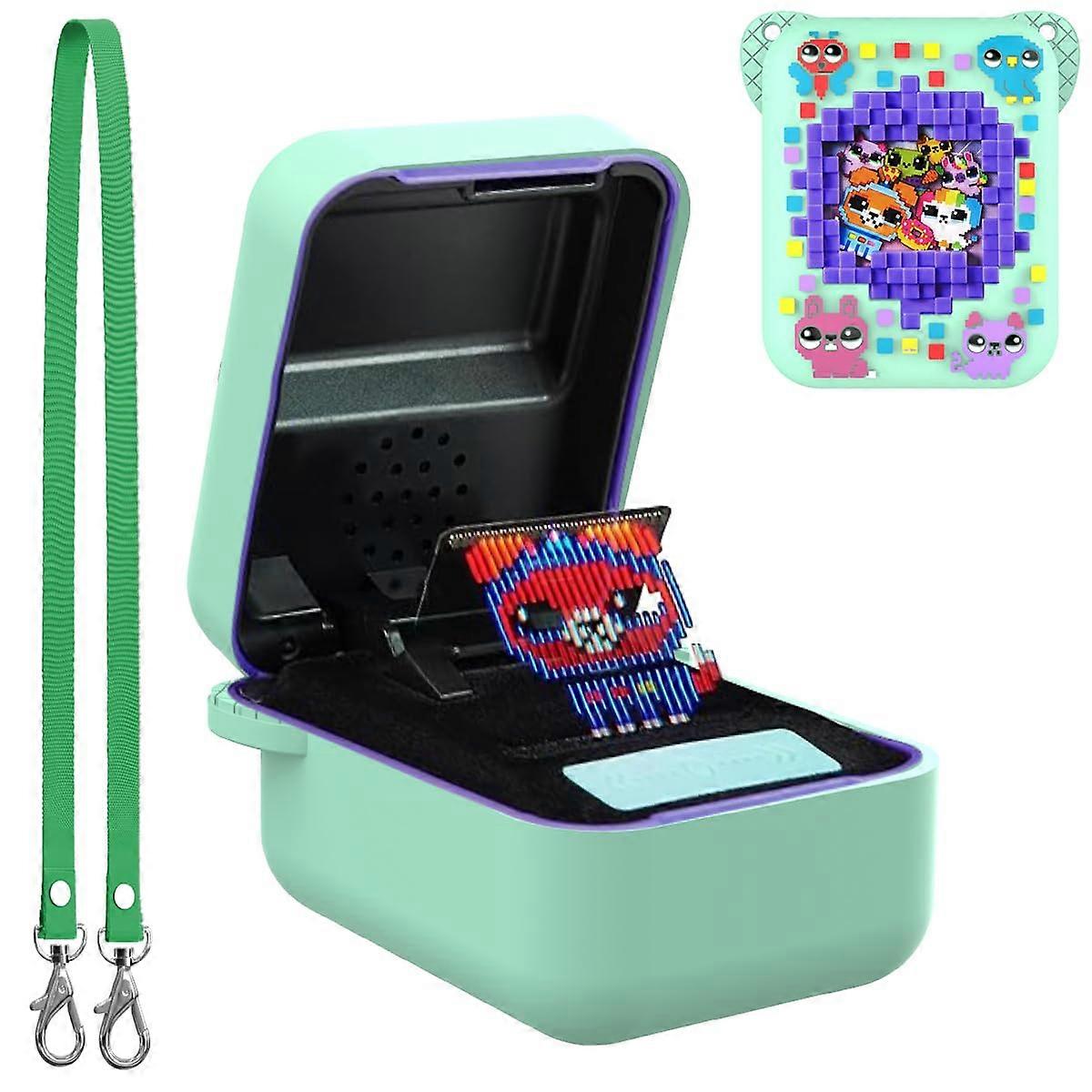 Green Silicone Protective Case with Shock Absorption and Lanyard for Bitzee Interactive Toy