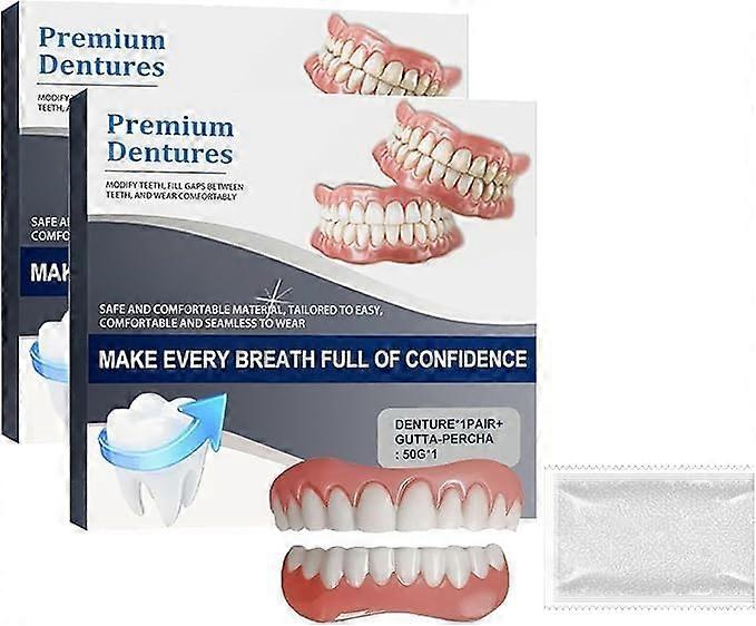 Natural Looking Full Denture Set with Silicone Reline, Comfortable Upper and Lower Arch Kit (2pcs)