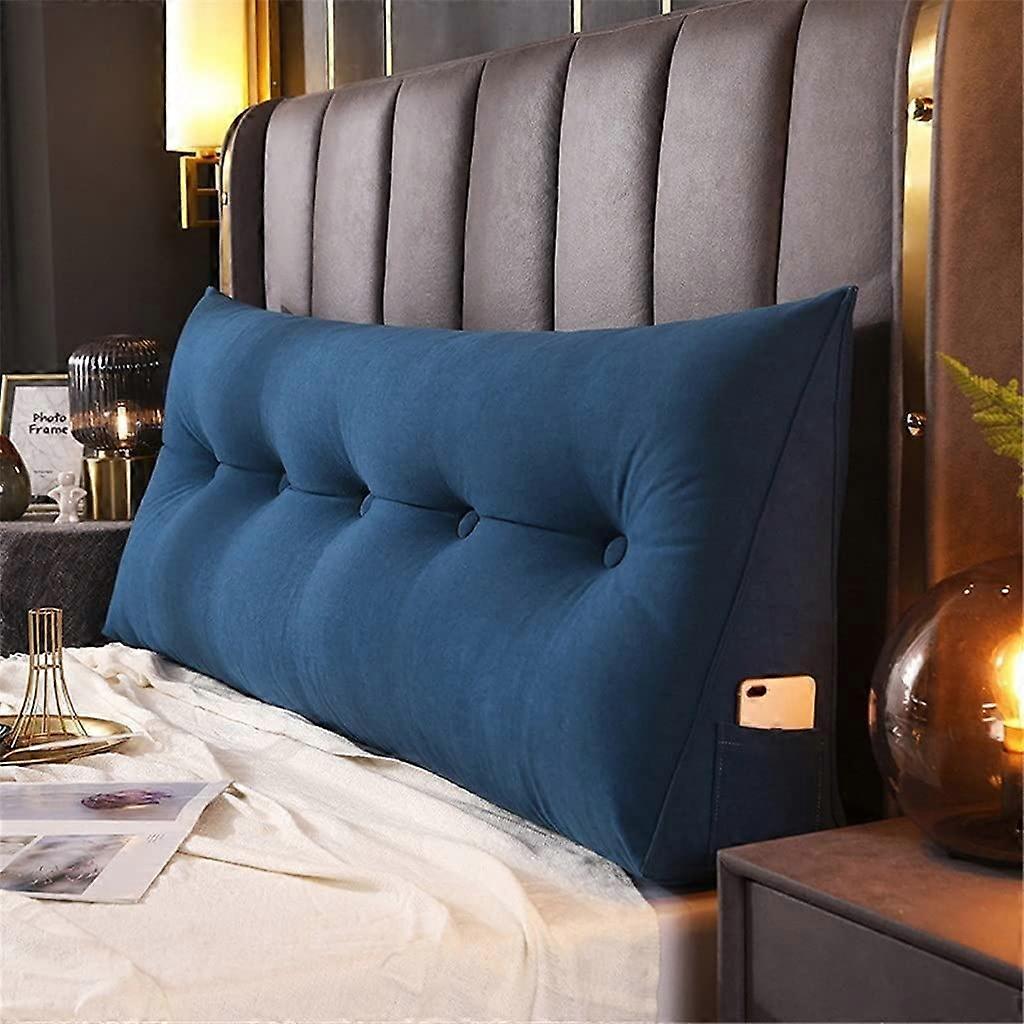 Large Triangular Wedge Pillow for Bed, Blue Removable Cover, Comfortable Back Support 180x50x20cm