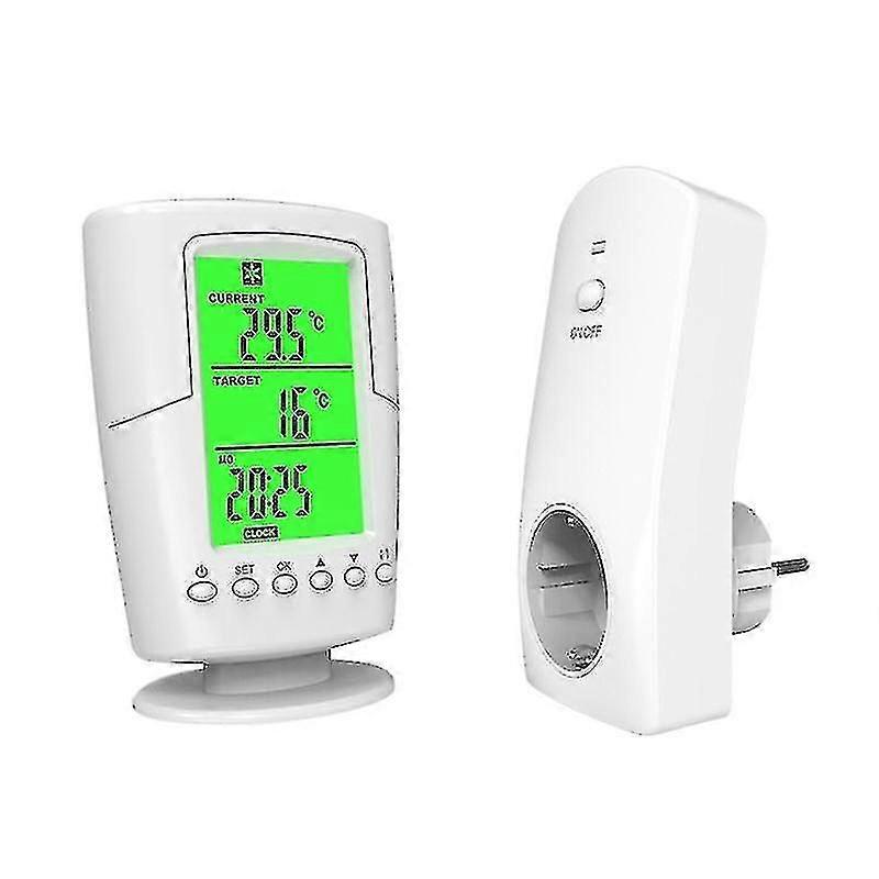 Wireless Programmable Thermostat Socket Controller Heating Cooling Function With Remote Control + Lcd Backlight Eu Plug