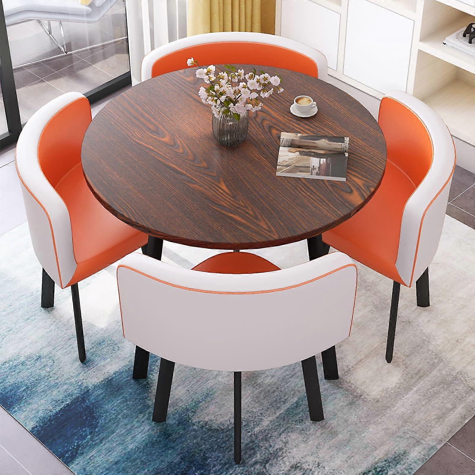 Small Dining Table Set for 4 with SpaceSaving Chair Storage, Ergonomic Padded Seats, Modern Orange Design