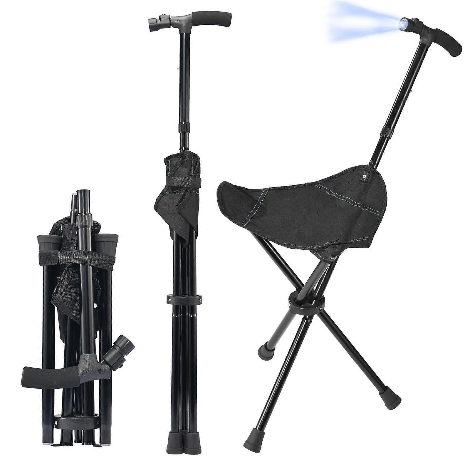 Lightweight Foldable Walking Cane with LED Light and Adjustable Height for Seniors