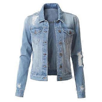 UTTOASFAY Kåpe Dame Casual Denimjakke Jeankåpe Perle Ytterfrakk Mørkeblå XL