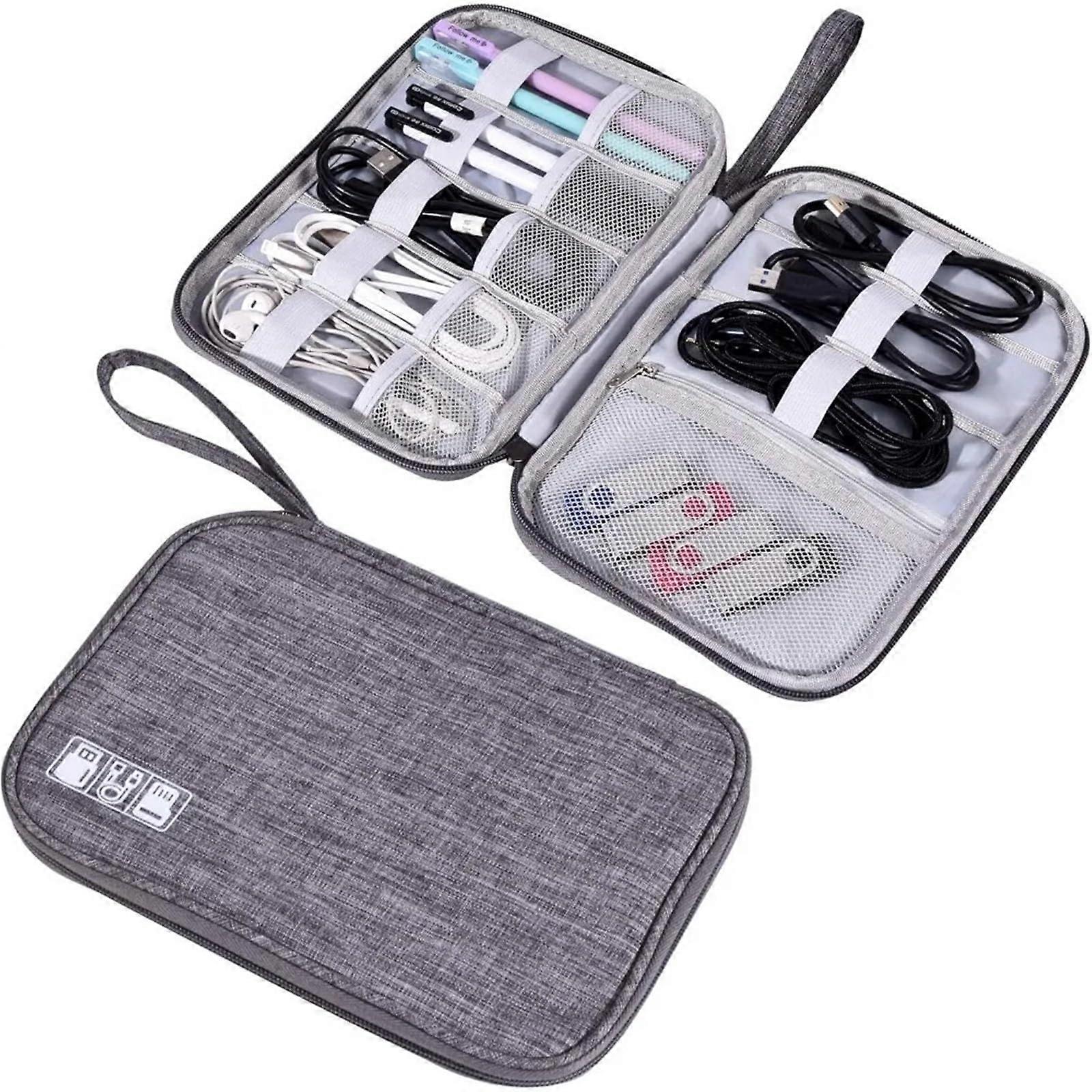 Electronics Organizer Bag Water Resistant Travel Cable Storage Pouch Durable Gray Case