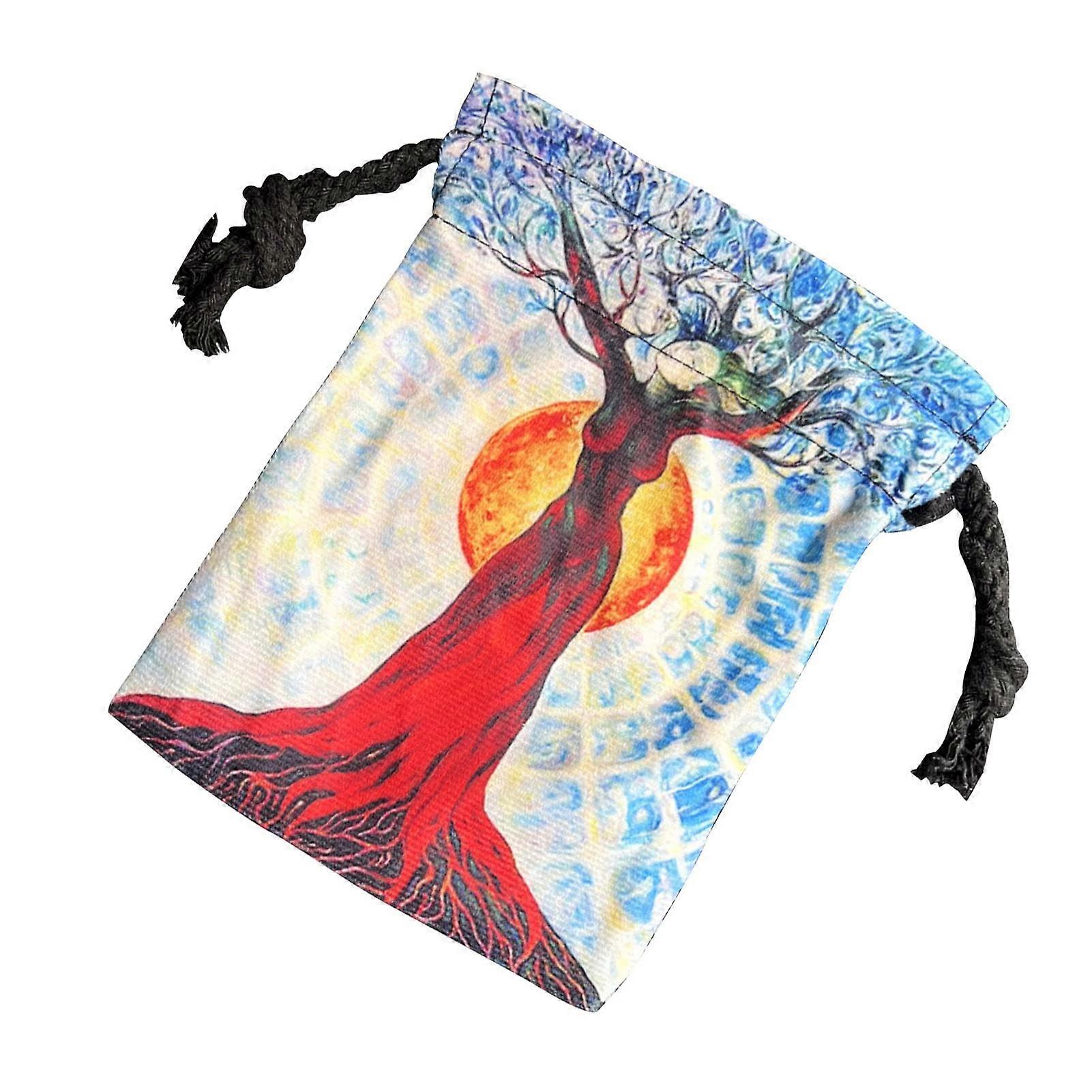 Tree Pattern Tarot Card Bag Set with Soft Fabric Drawstring Pouch for Dice and Accessories Storage