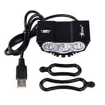 Waterproof 3xled Front Bicycle Light Usb Cycling Headlamp Mtb Bike Flashlight With 6400mah Battery Pack+charger