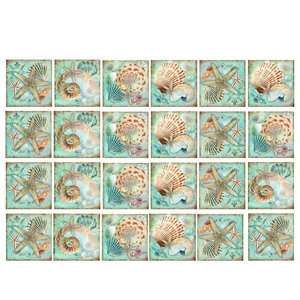 Seashell Pattern Tile Stickers for Kitchen Wall Decor 24Pcs PVC Removable Decals