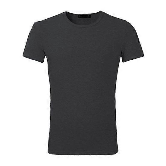 Men Summer Top Plush-lined Short Sleeves Round Neck Solid Color Pullover Basic
