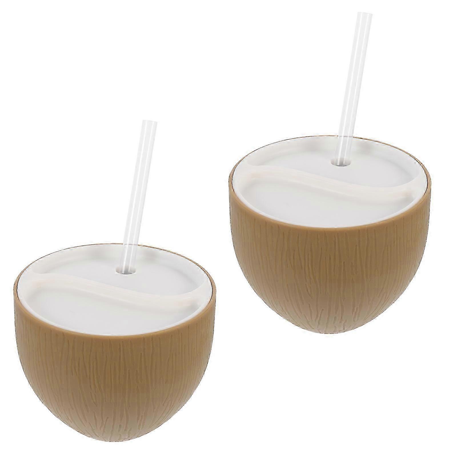 Coconut Cups with Straws Drinking Cups for Drinking Use 2Pcs Set