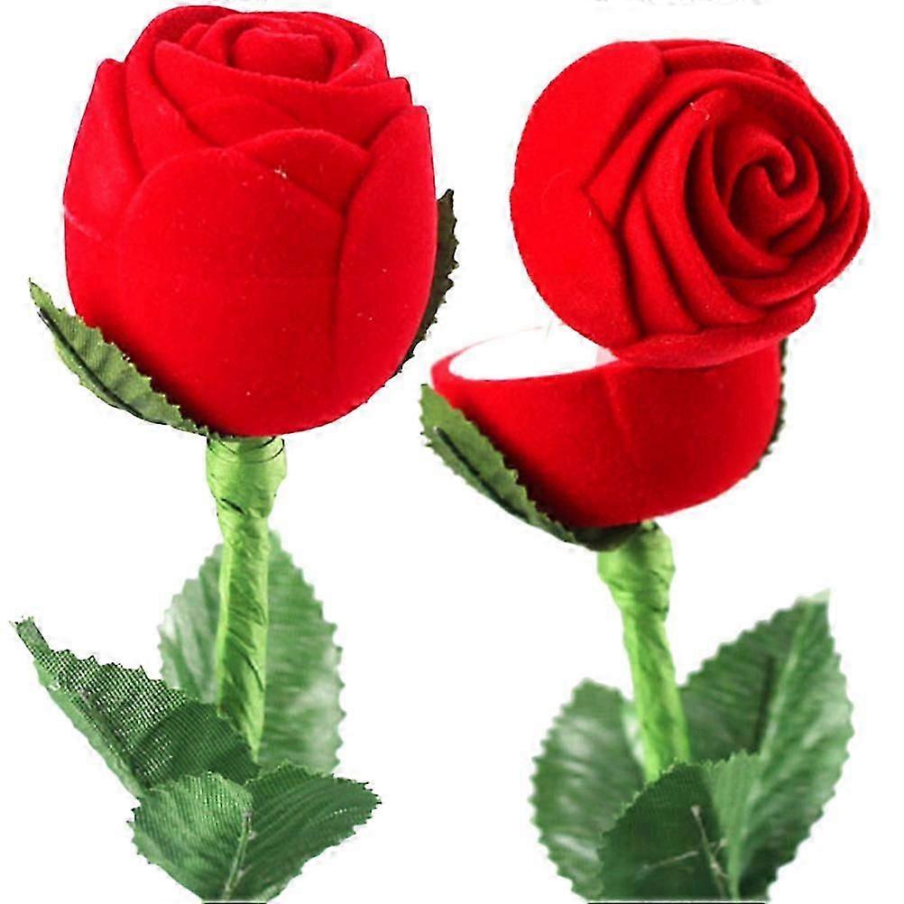 Ring Boxes Rose Shape Wedding Ring Boxes for Storage 2Pcs Red Flannelette