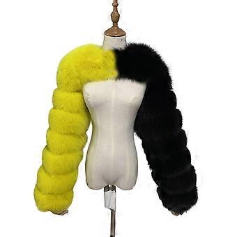 Jaqueta feminina cropped respirável de pele sintética, casaco de inverno de manga comprida com ombros à mostra, acessório de moda tamanho XXL (26-27).