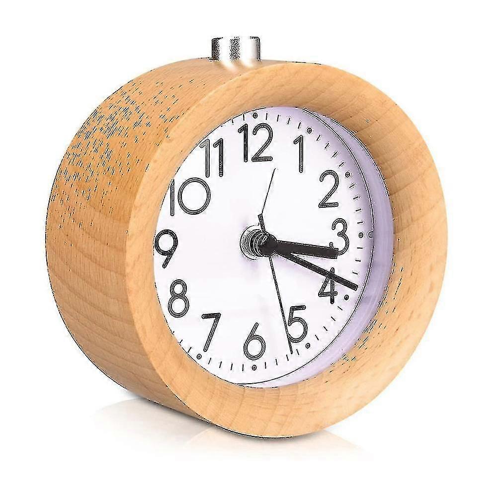 Round Beech Creative Alarm Clock-brown And White