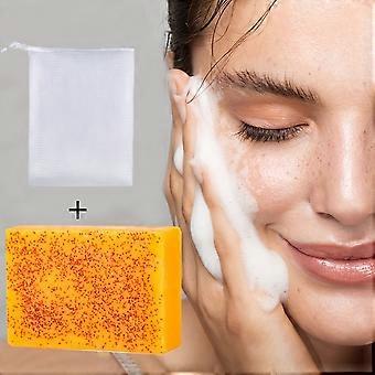 Sapone granulare artigianale al curcuma, limone e acido cogico, 100 g, prodotto con metodo a freddo, detergente idratante profondo per viso e corpo, delicato e non irritante.