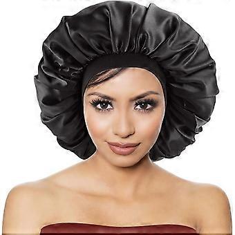 Modello 2026 Ultimo modello Cuffia da notte in raso, Cappello da notte, Cappello da notte elastico con fascia larga per capelli lunghi da donna e ragazza (Nero) 13Tr