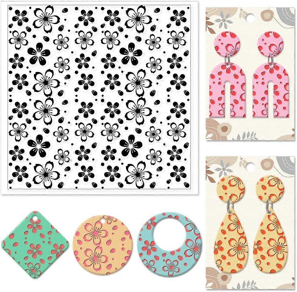 Cherry Blossoms Polymer Clay Texture Sheets Flowers Silicone Clay Texture Stamp Clay Modeling Pattern Pad Texture Sheets