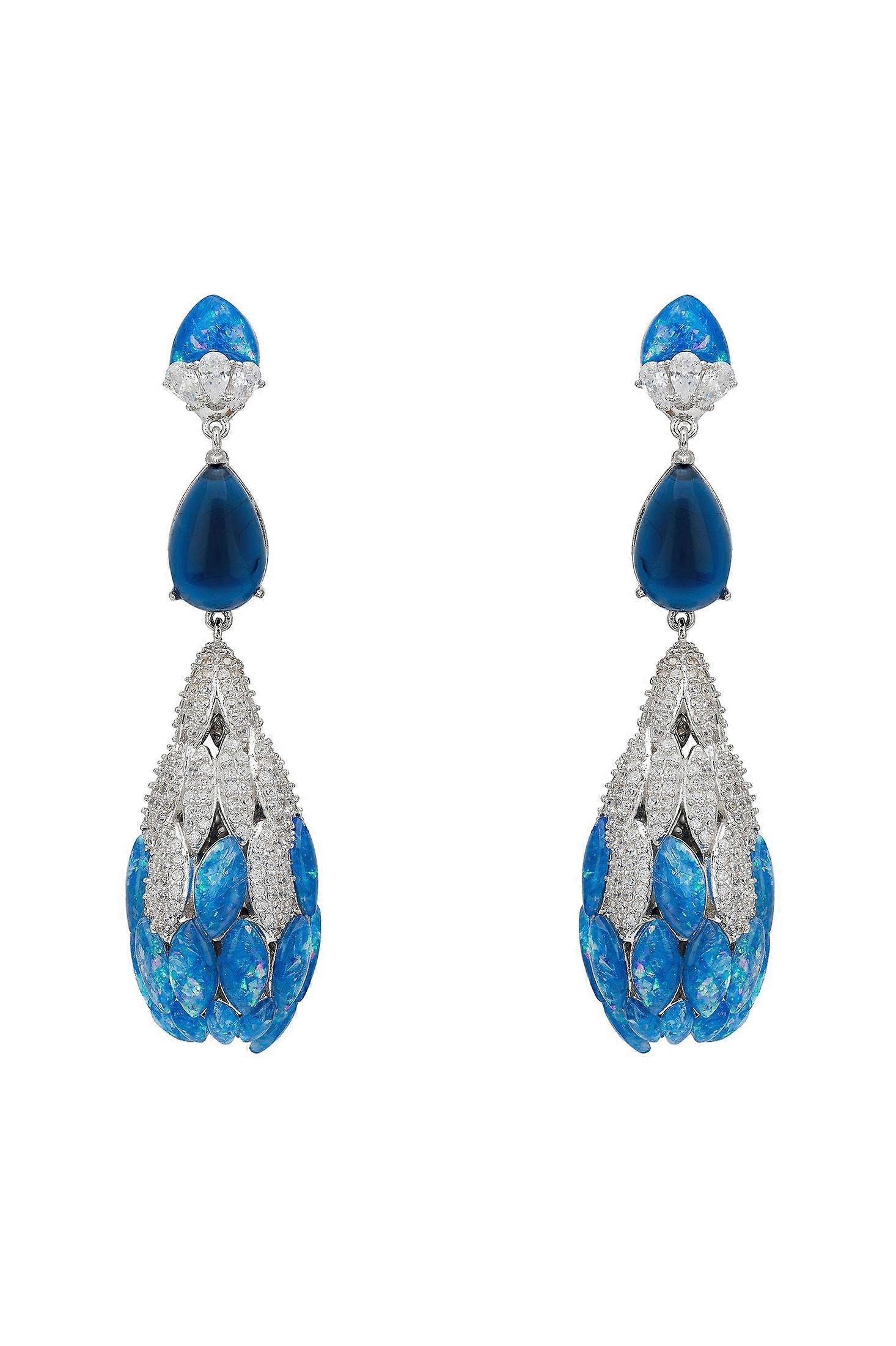 Carmen Blue Opal Drop Earrings Silver