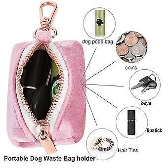 Velvet Dog Waste Bag Dispenser, Pink Doggy Poop Bags Holders Attach to Any Leashes, Portable Washable Pet Waste Pouch Dispenser with Metal Zipper prem