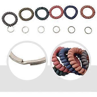 Waterproof Wrist Key Chain Stretchy Coiled Bracelet Holder Elastic Band With Metal Rings For Swimming Workout Sports Activities 6 Pack Black