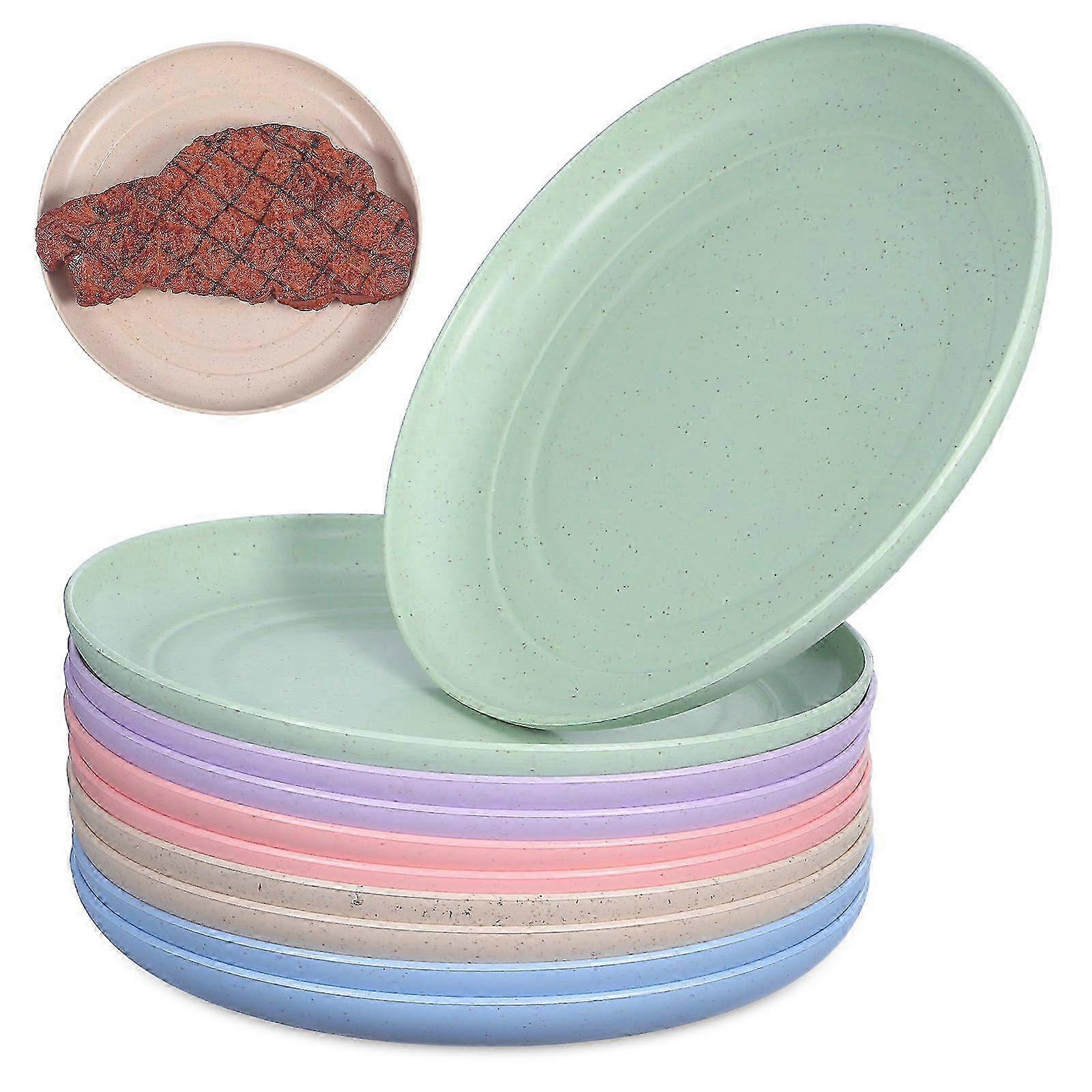 10Pcs Wheat Straw Plates Practical Dishes Table Trash Plates (Assorted Color)