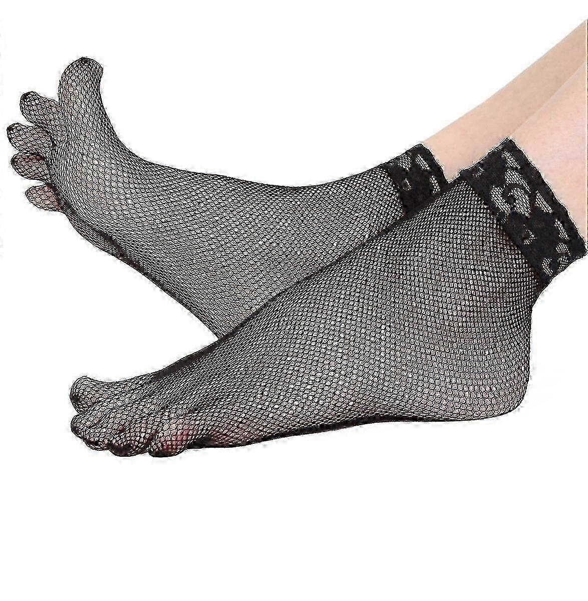Nylon Fishnet Ankle Socks with Toe Coverage