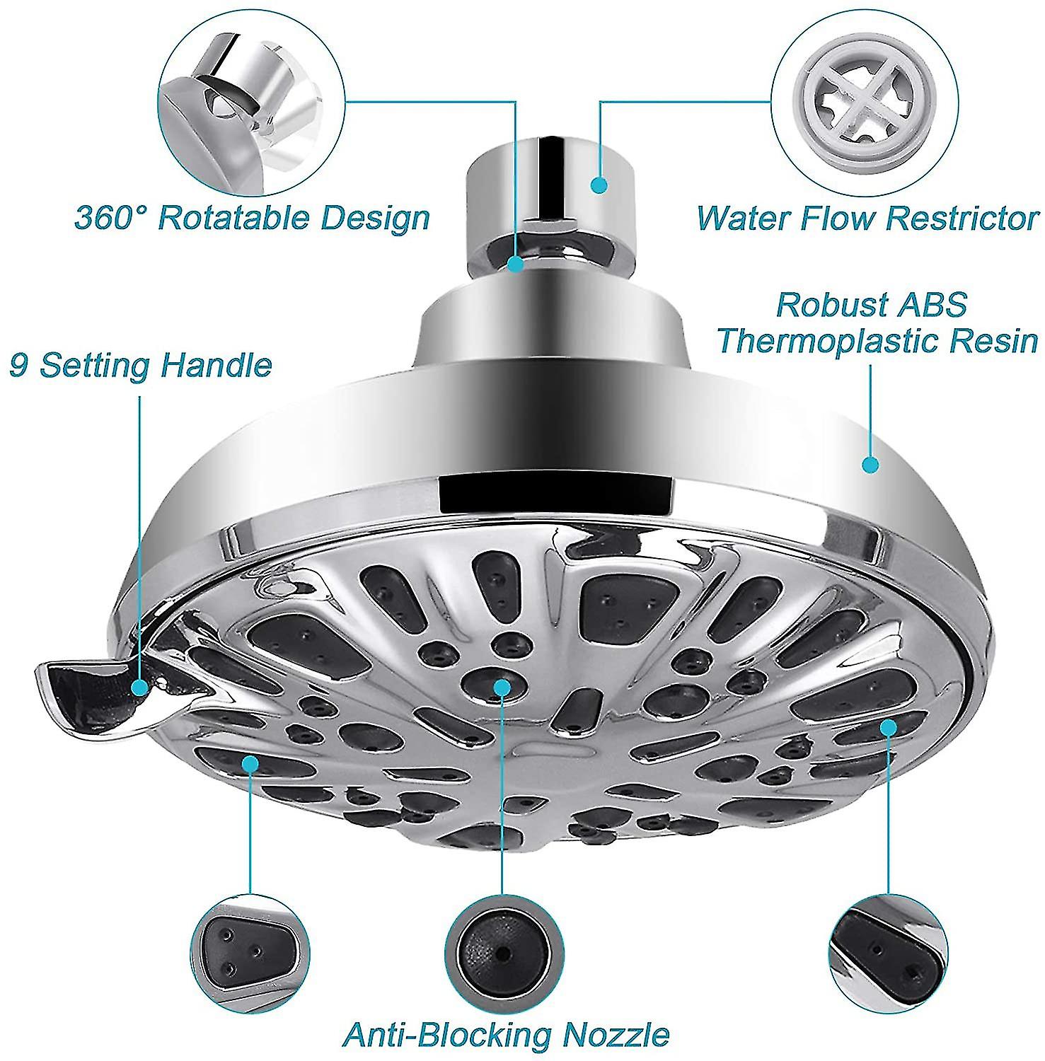 Shower Head, Fixed High Pressurized Bathroom Water Saving Shower Head