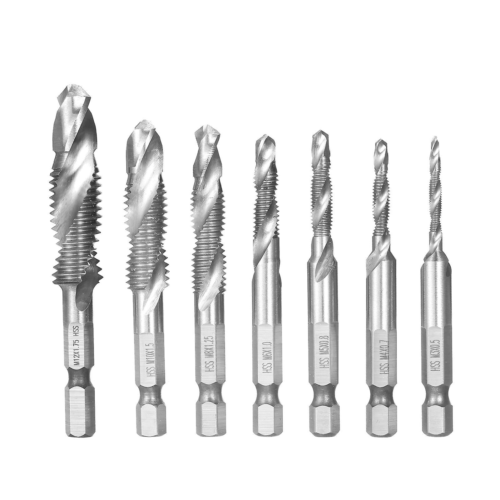 7pcs Combination Drill And Tap Set Metric Thread Hss Screw Tapping Bit Tool