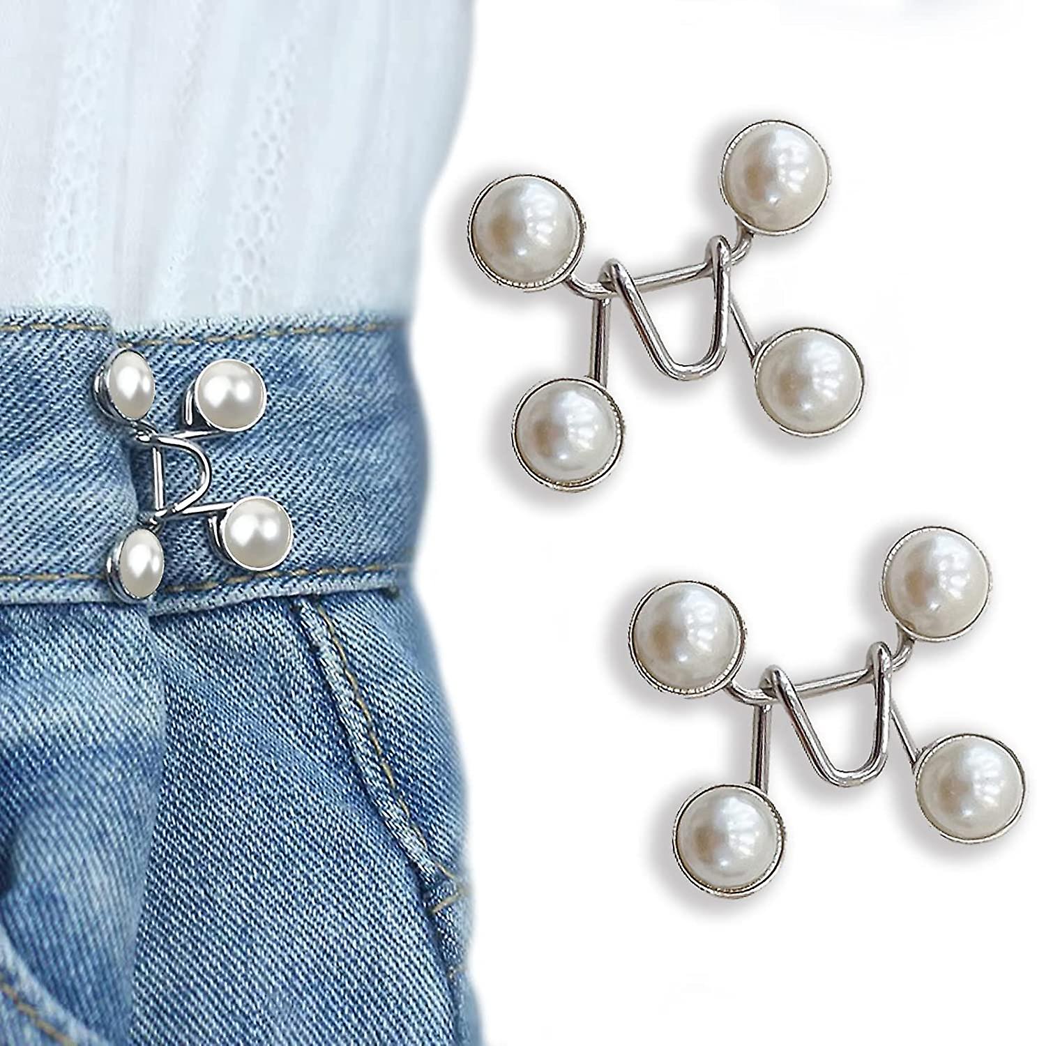Jean Button Pins, Adjustable Jean Button, Detachable Jean Button Pin, No Sewing Required, Perfect Fit Instant Jean Button(White Pearl)