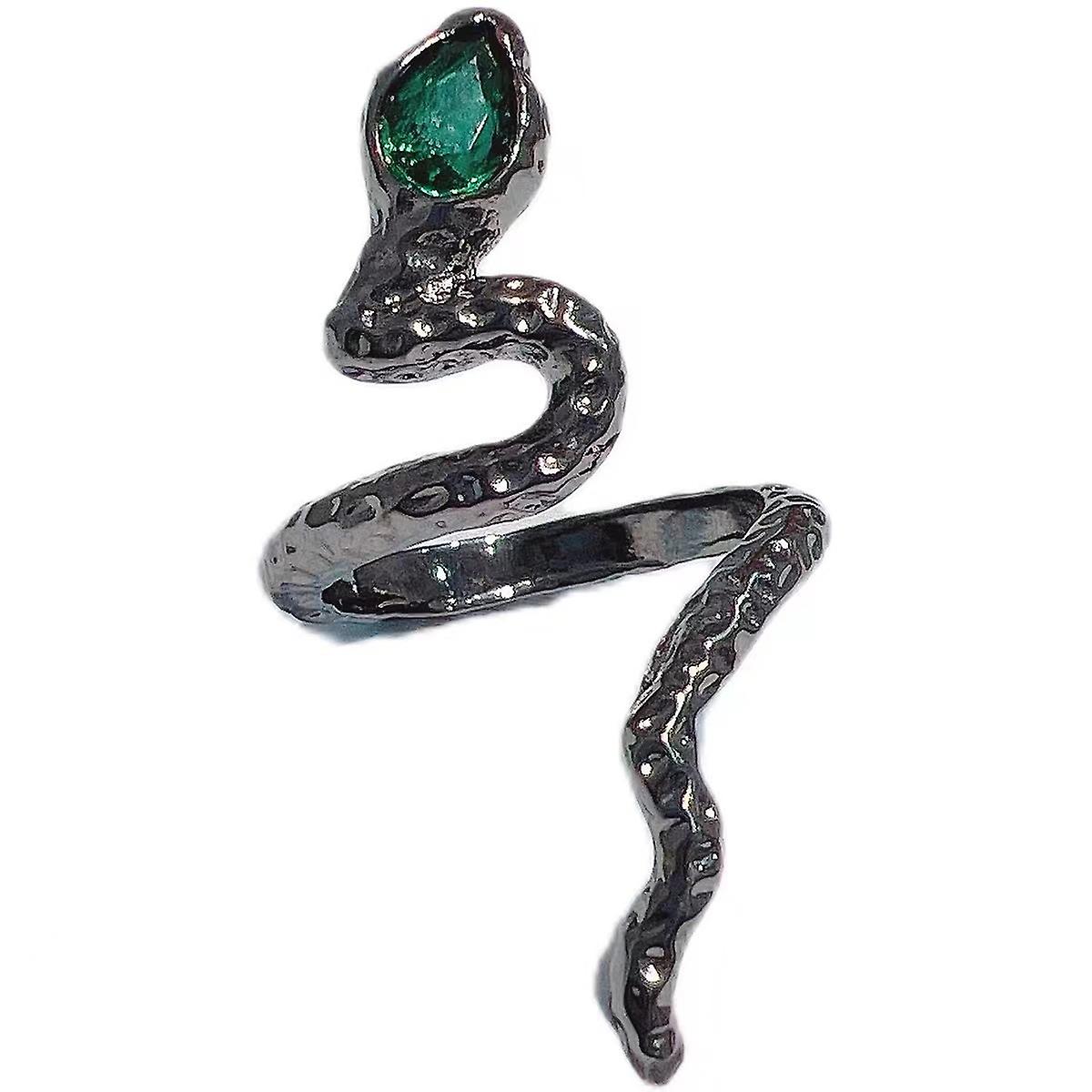 Pxcl Women's Light Luxury High-end Retro Ring Niche Design Open Ring Emerald Crystal Snake Ring