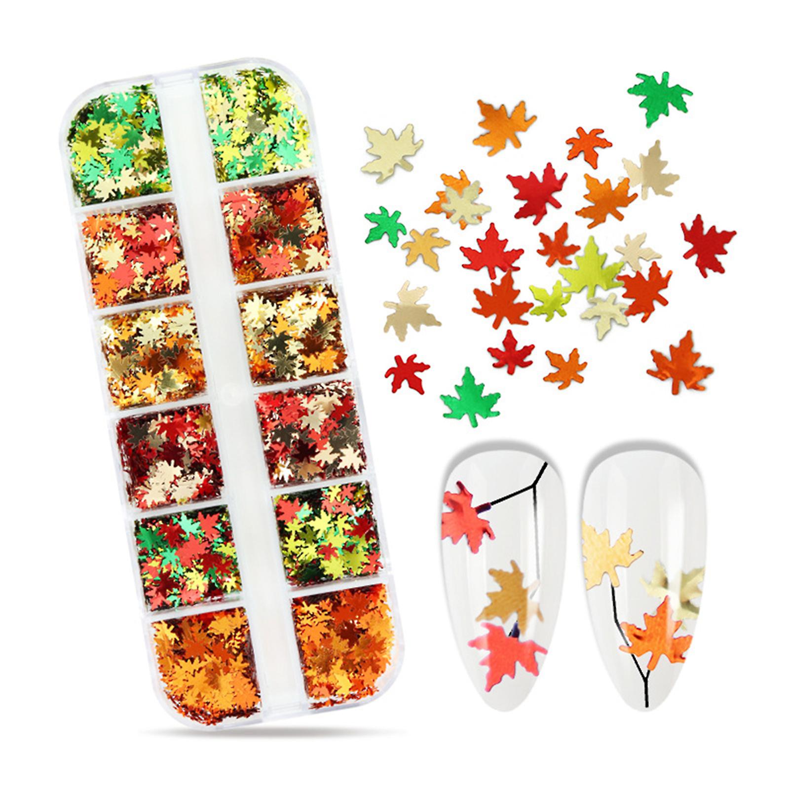 12 Grids/box Maple Leaves Nail Glitter Sequins Lightweight 3d Gold Silver Leaf Sequins