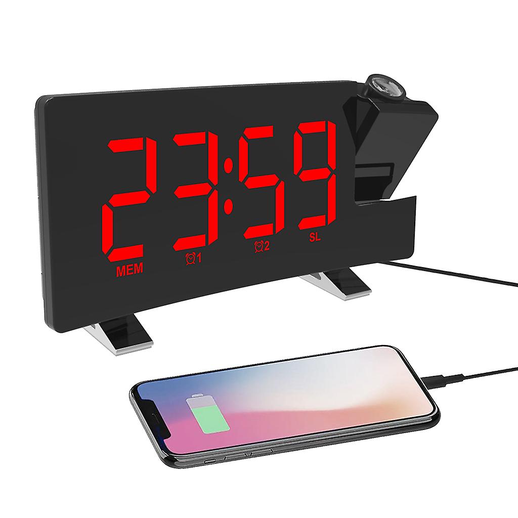 Digital Alarm Clock Radio Ceiling Projector Display Curved Double Projection