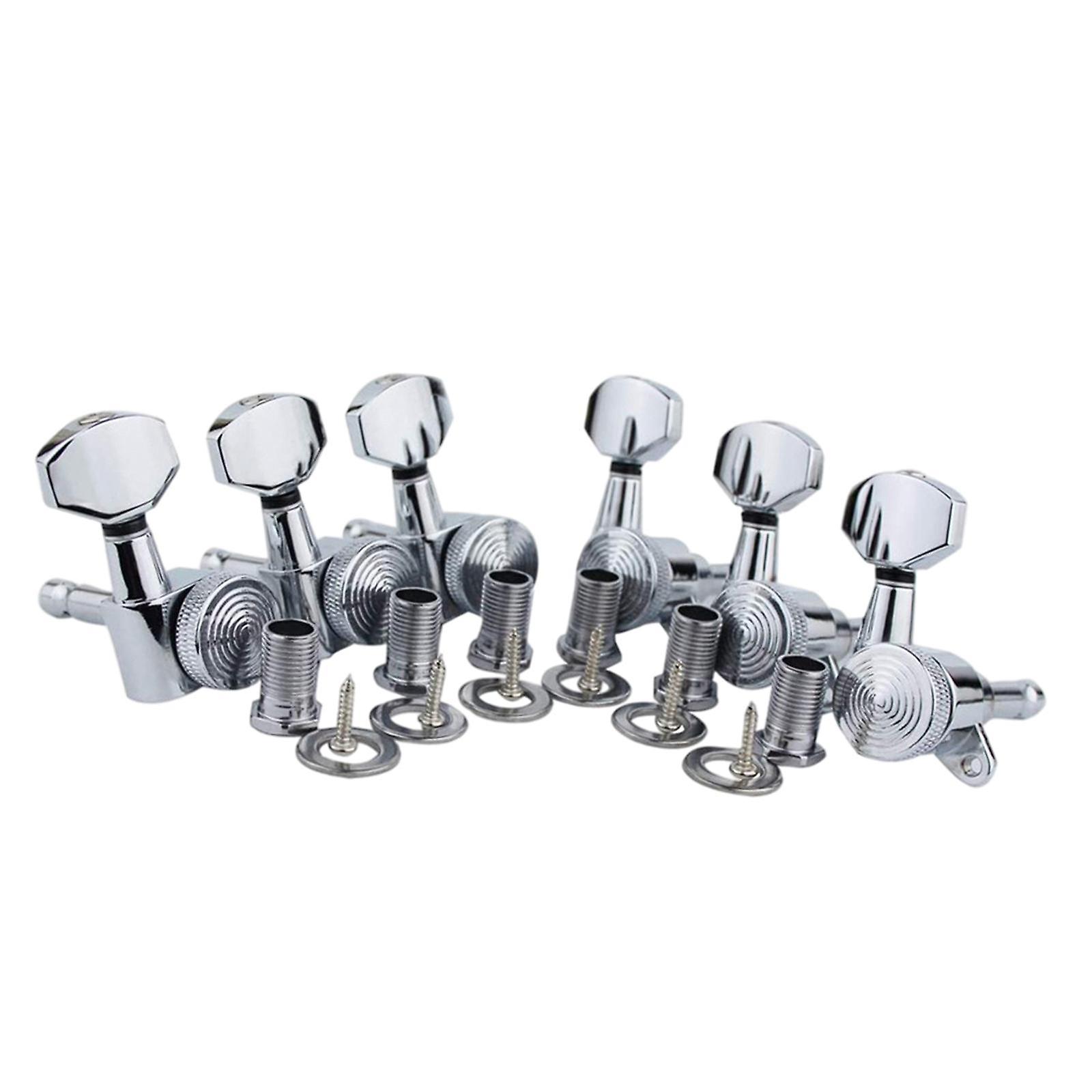 6Pcs Lock String Tuning Key Pegs Tuners Set Gear Ratio 1:18 for Guitar Silver 6R