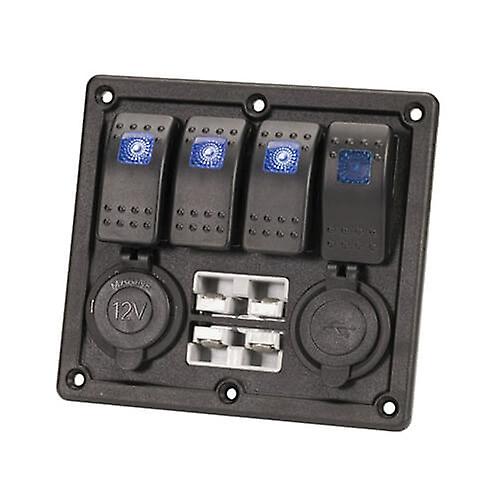 4-WAY Illuminated Switch Panel with Usb and Battery Plugs Surface Mountable