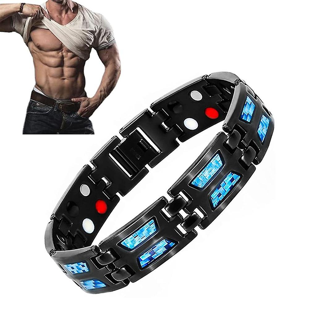 Bracelet de thérapie magnétique en titane bleu carbone, ultra force unique à double rangée