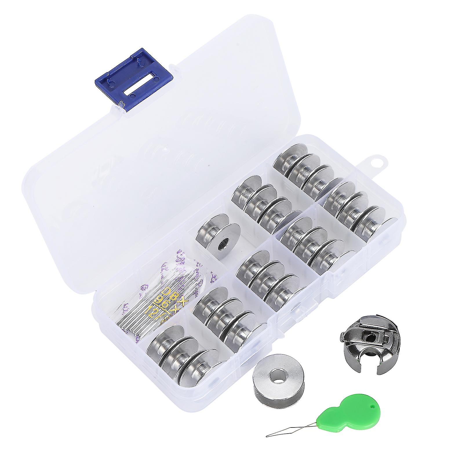 Sewing Machine Bobbin Set Metal Replacement Accessory with Case Needle Threader Storage Box