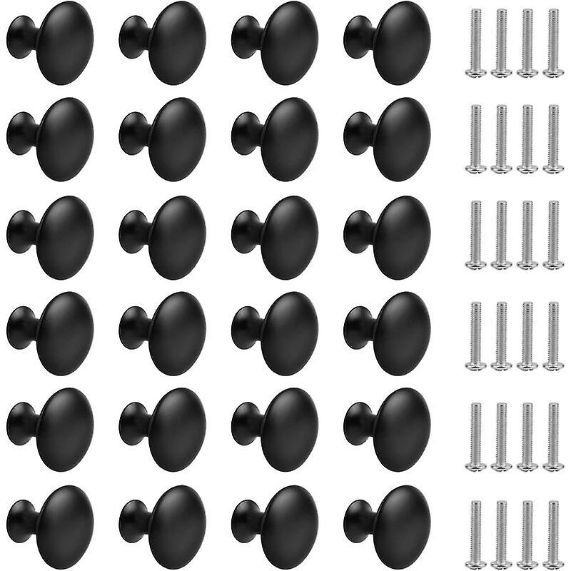 24 Pack Matte Black Drawer Knobs, Round Furniture Knobs with Screws for Cabinets, Kitchen Bedside Tables (30mm)