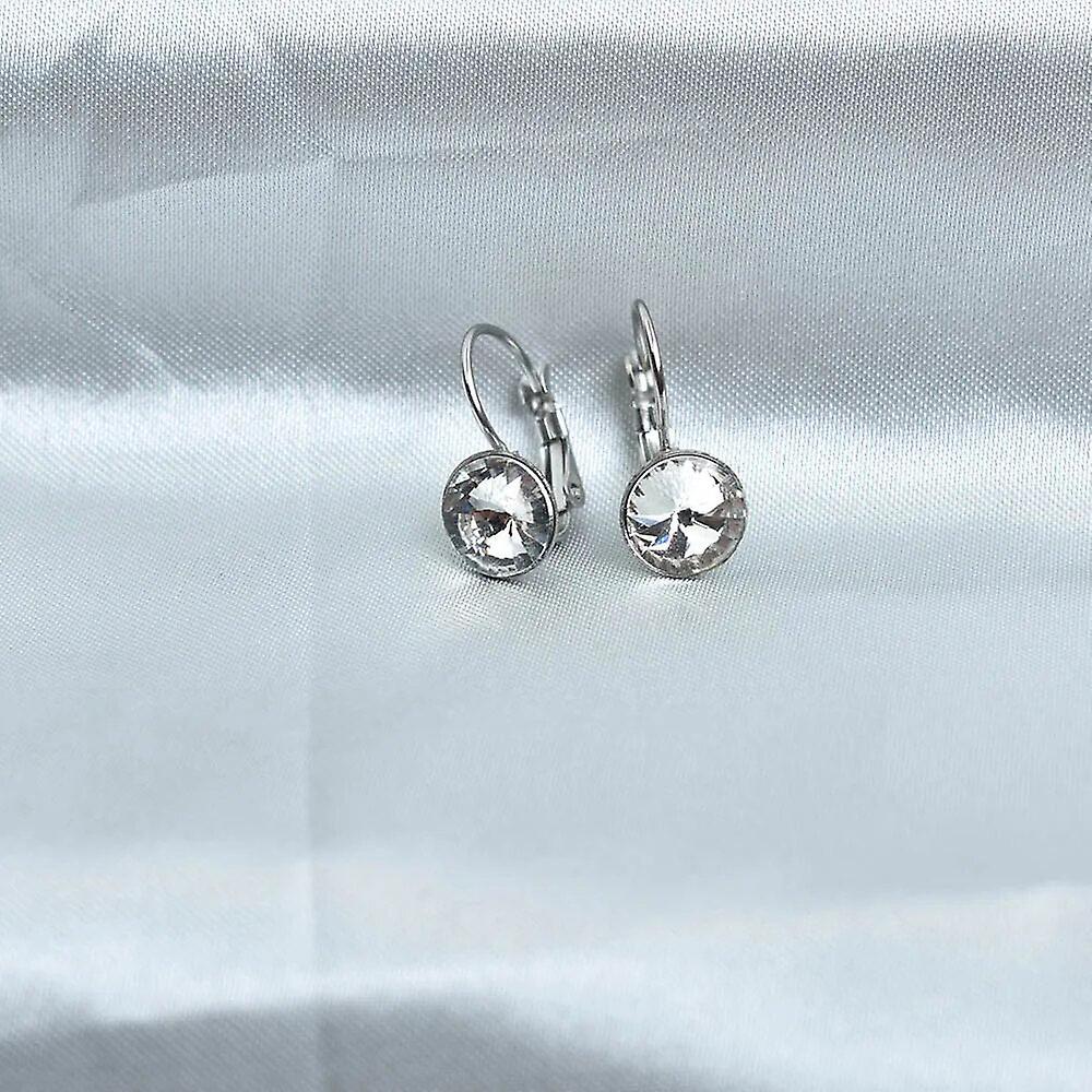 Women Earring Girl Stud Ear Drop 8mm Multicolored Round Crystal Drop Stainless Steel Wedding Party Geometric Blue S Bijoux