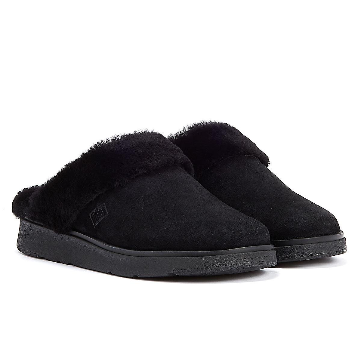 FitFlop Shearling Collar Women's Black Slippers