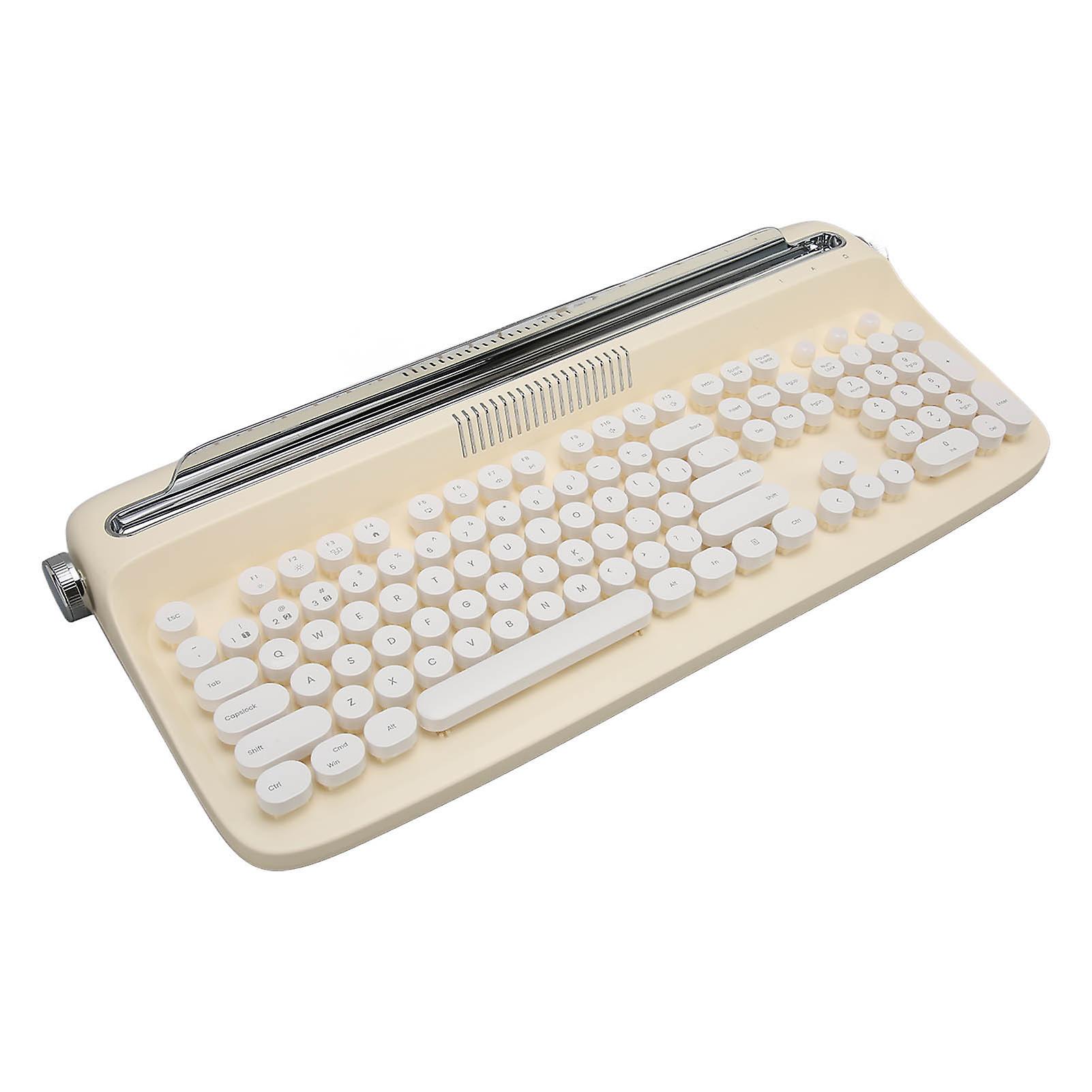 Wireless Typewriter Keyboard Retro Style 104 Keys BT5.0 Integrated Stand Tablet Keyboard for Smart Phone Laptop Yellow 