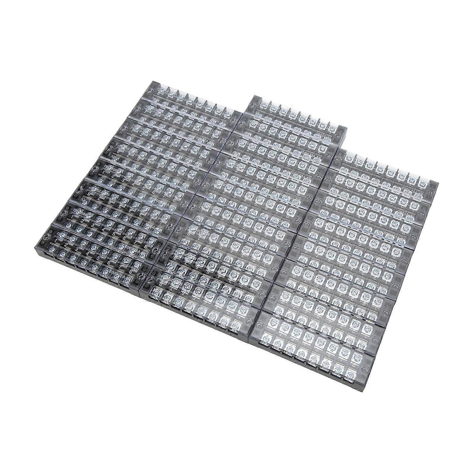 25Pcs TB‑2508L Terminal Block Set 08 Positions Dual Row Terminal Strip for Distribution Box 25A 600V